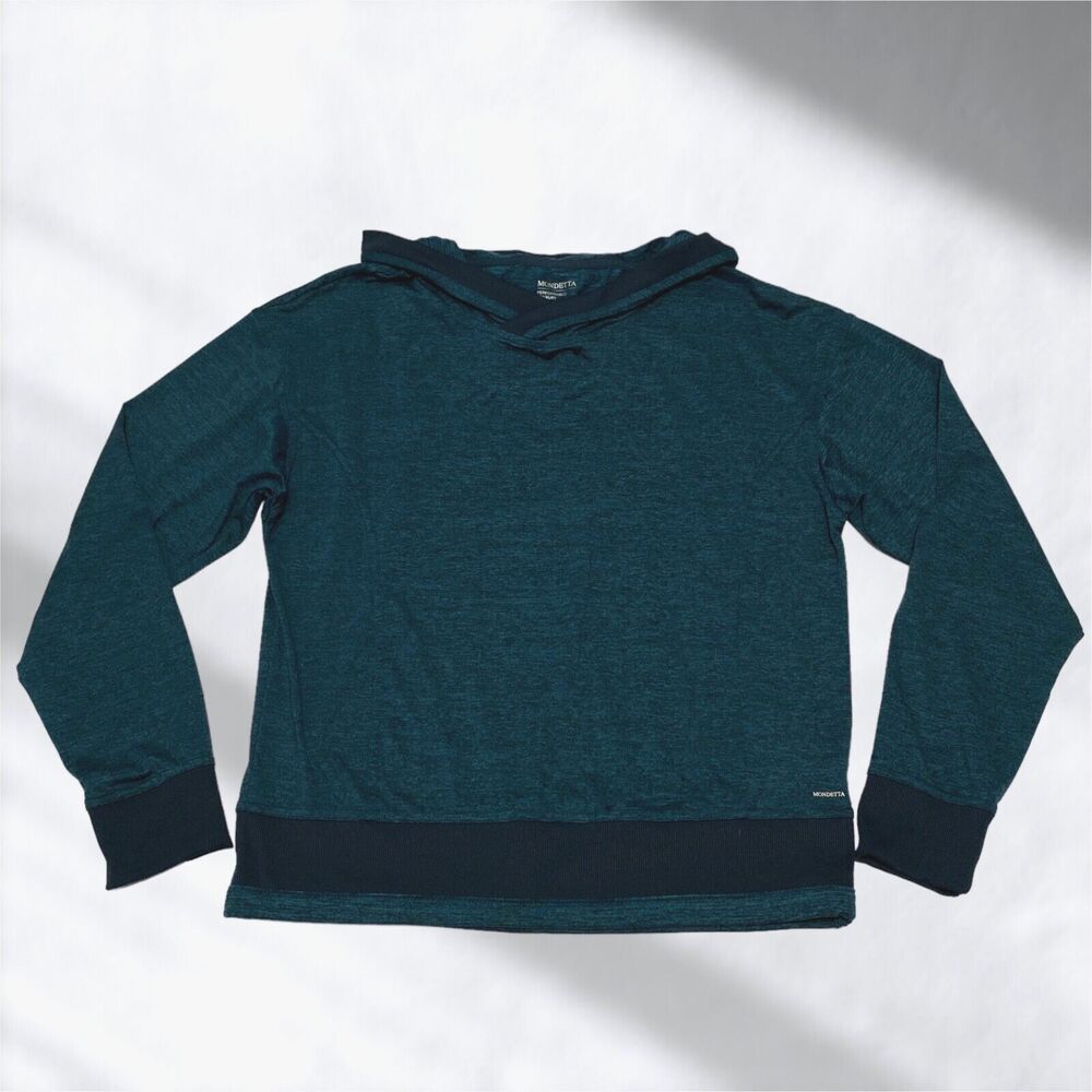 Mondetta Womens Hoodie S Teal Hooded Top Pullover Performance Knit Lightweight